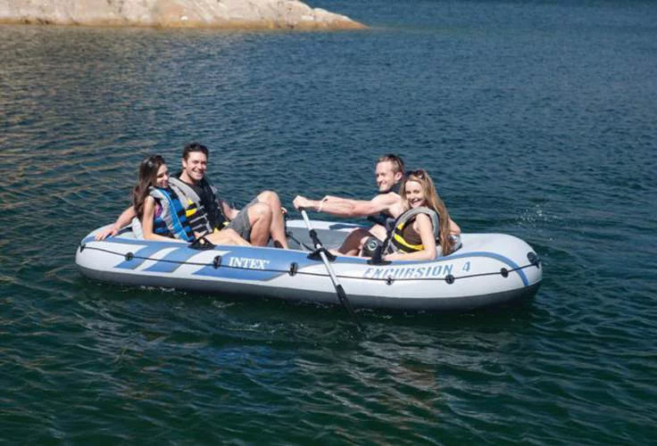 Intex Excursion 4 Person Inflatable Rafting and Fishing Boat Set with 2 Oars (Refurbished)