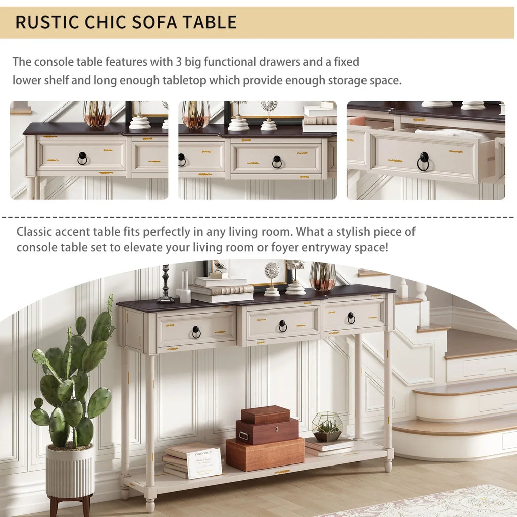 TREXM Console Table Sofa Table with Drawers for Entryway with Projecting Drawers and Long Shelf (Antique White OLD SKU WF189574AAK)