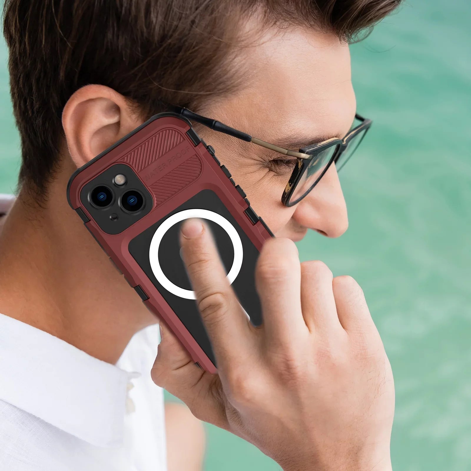 for iPhone 14 Plus Case Liquid Shockproof Dustproof Full-Body Sturdy with Camera Lens Protection and Built-in Monitor Fluid Full Sealed Cover for iPhone 14 Plus, Red