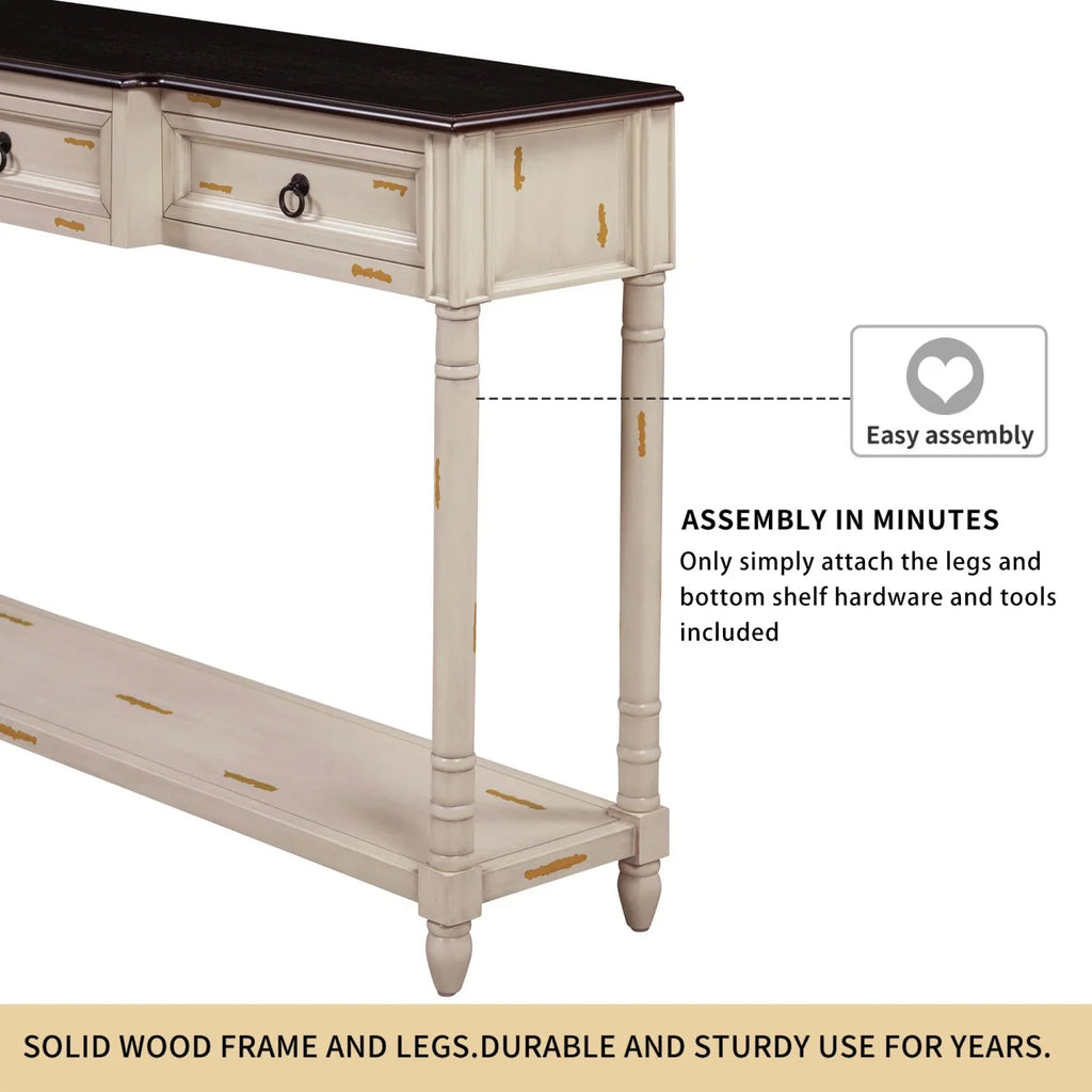 TREXM Console Table Sofa Table with Drawers for Entryway with Projecting Drawers and Long Shelf (Antique White OLD SKU WF189574AAK)