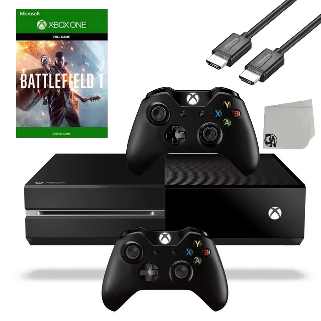 Pre-Owned Xbox One Original 500GB Gaming Console Black HDMI Cable 2 Controller Included With Battlefield 1 Game BOLT AXTION Bundle (Refurbished: Like New)