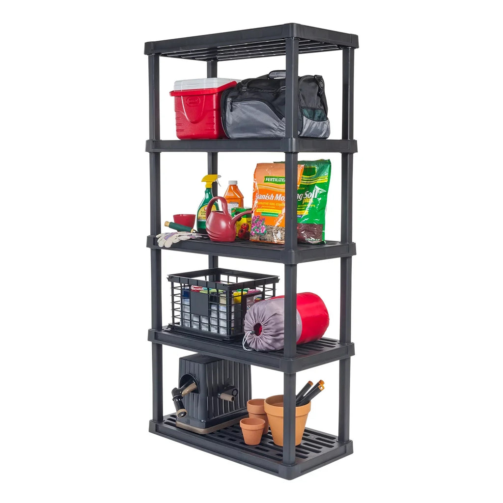 IRIS USA 5-Tier Large Plastic Rack Storage Shelf with 500 lb. Total Capacity, Black