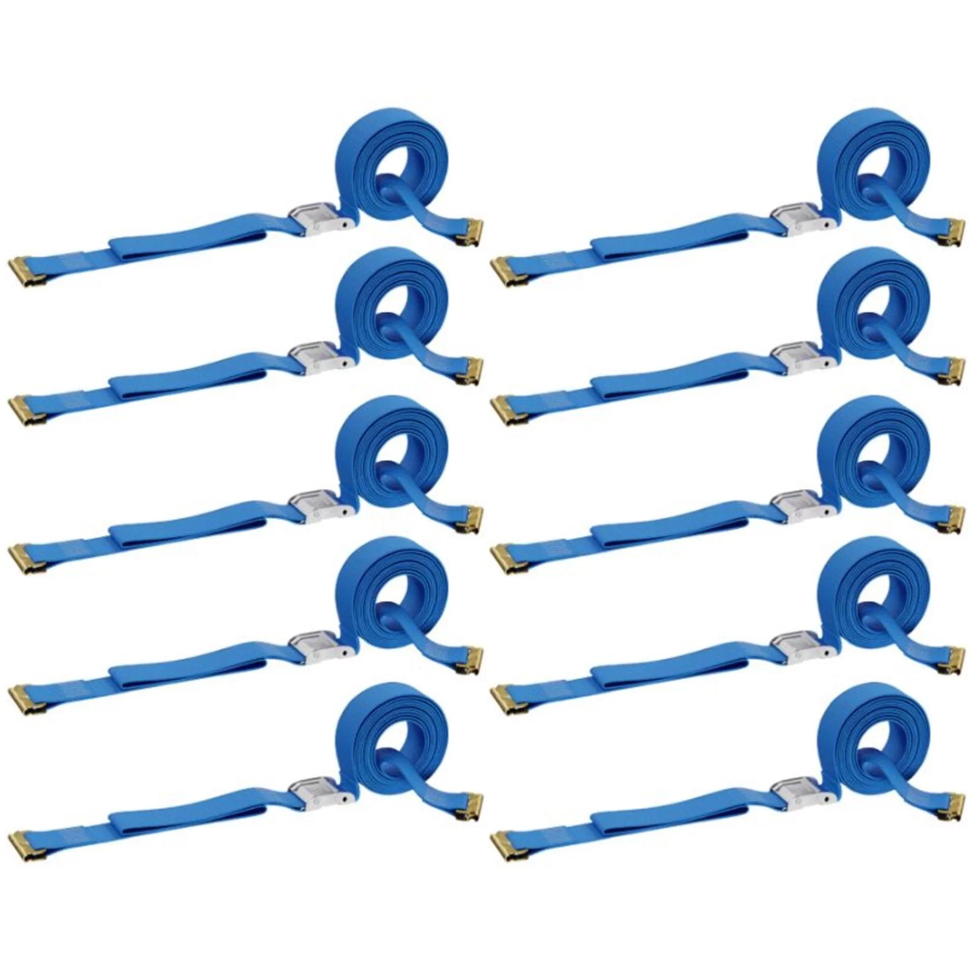 "TEN 2"" x 20' E Track Cam Straps, Sturdy Cam Buckle Strap Cargo TieDowns, Heavy Duty Blue Polyester Tie-Downs, ETrack Spring Fittings, Tie Down Motorcycles, Trailer Loads, by DC Cargo Mall"