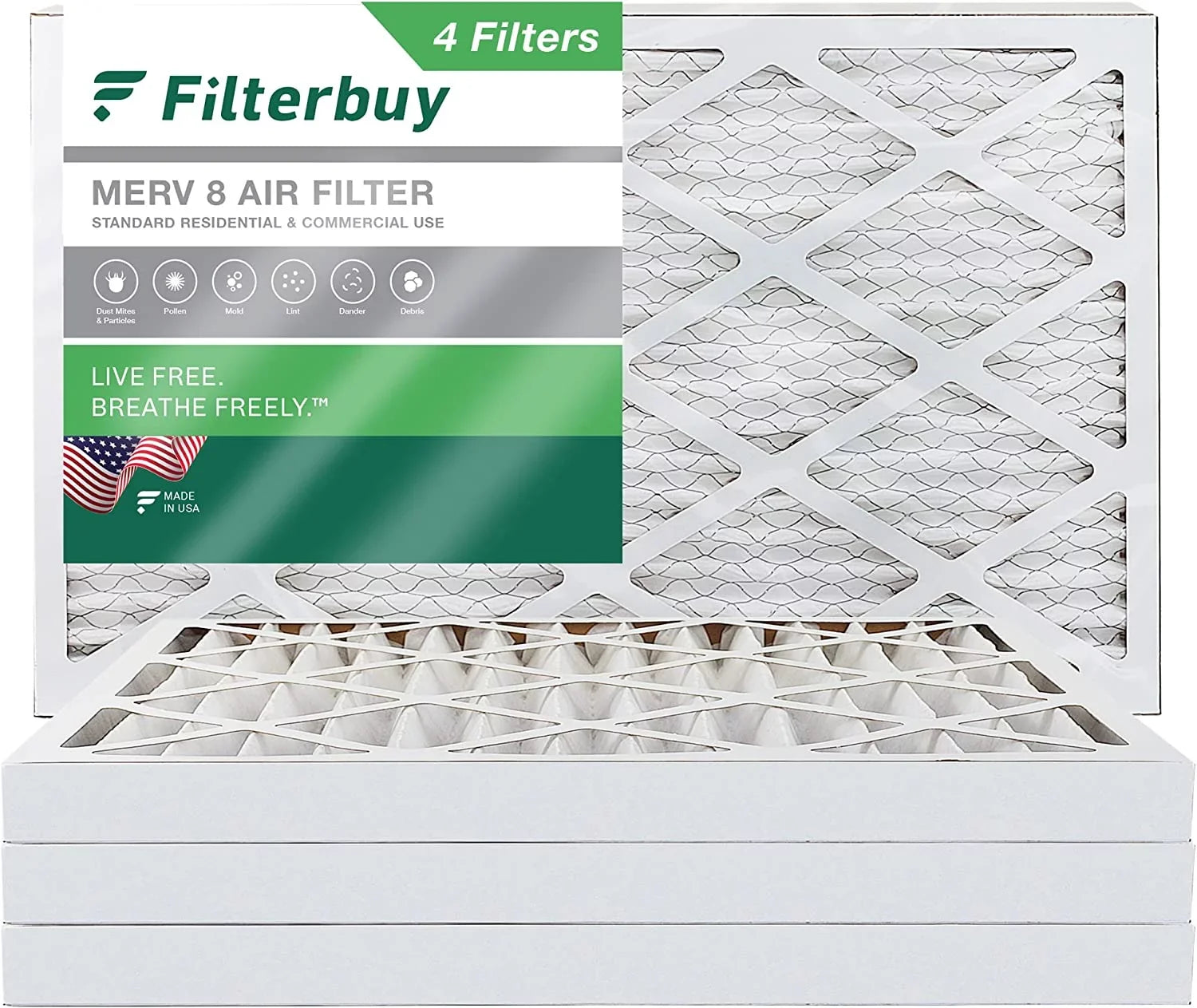 Filterbuy 12x25x2 MERV 8 Pleated HVAC AC Furnace Air Filters (4-Pack)