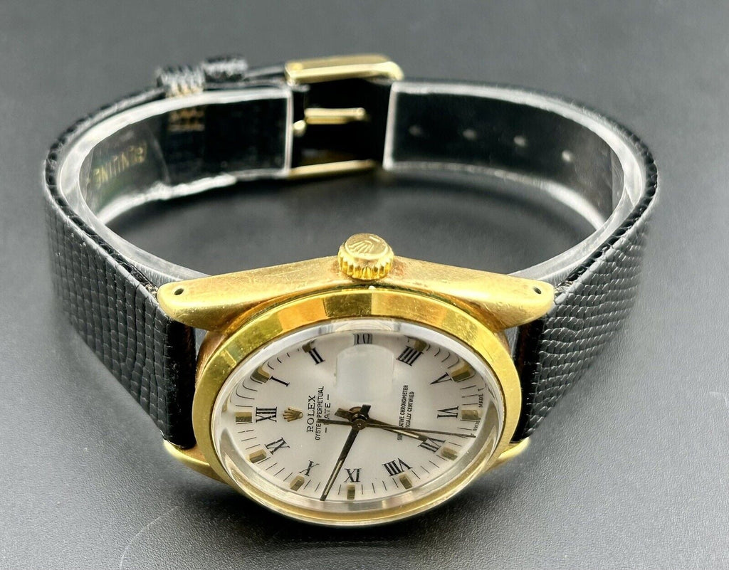 Rolex Oyster Perpetual Date 34mm White Dial Vintage Gold Shell Men's Watch 15505
