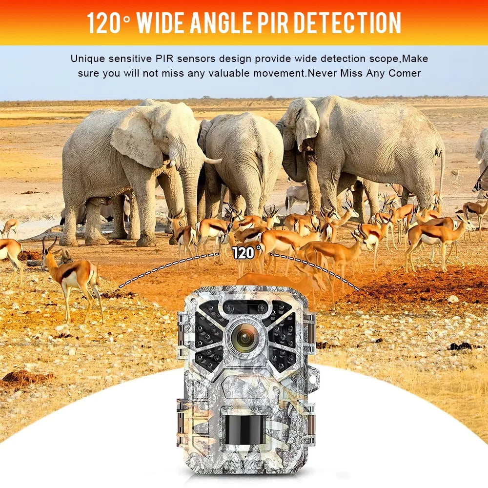 Trail Camera, 30MP 2k Game Camera with Infrared Night Vision Wildlife Surveillance, Farm Monitoring, Liquid Hunting Trail Monitor with 120° Wide Angle Lens