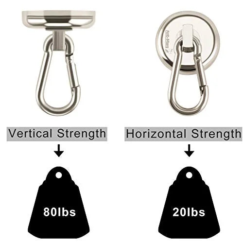 Ant Mag - Carabiner Magnetic Hooks 80LBS Heavy Duty Neodymium Magnet Carabiner with Swivel Carabiner Snap Hookfor Indoor/Outdoor Hanging bagnet Grill Kitchen Purse Factory Warehouse Office (6 Pac