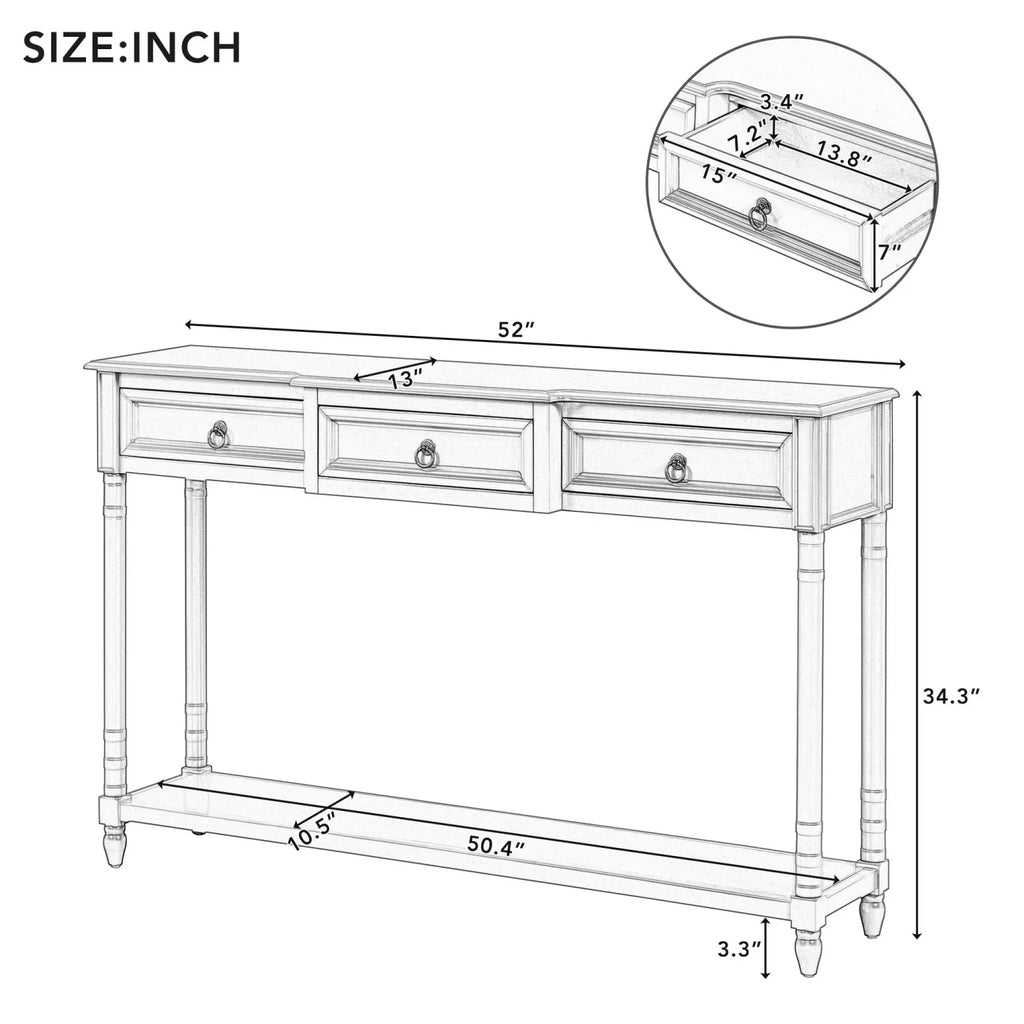 TREXM Console Table Sofa Table with Drawers for Entryway with Projecting Drawers and Long Shelf (Antique White OLD SKU WF189574AAK)