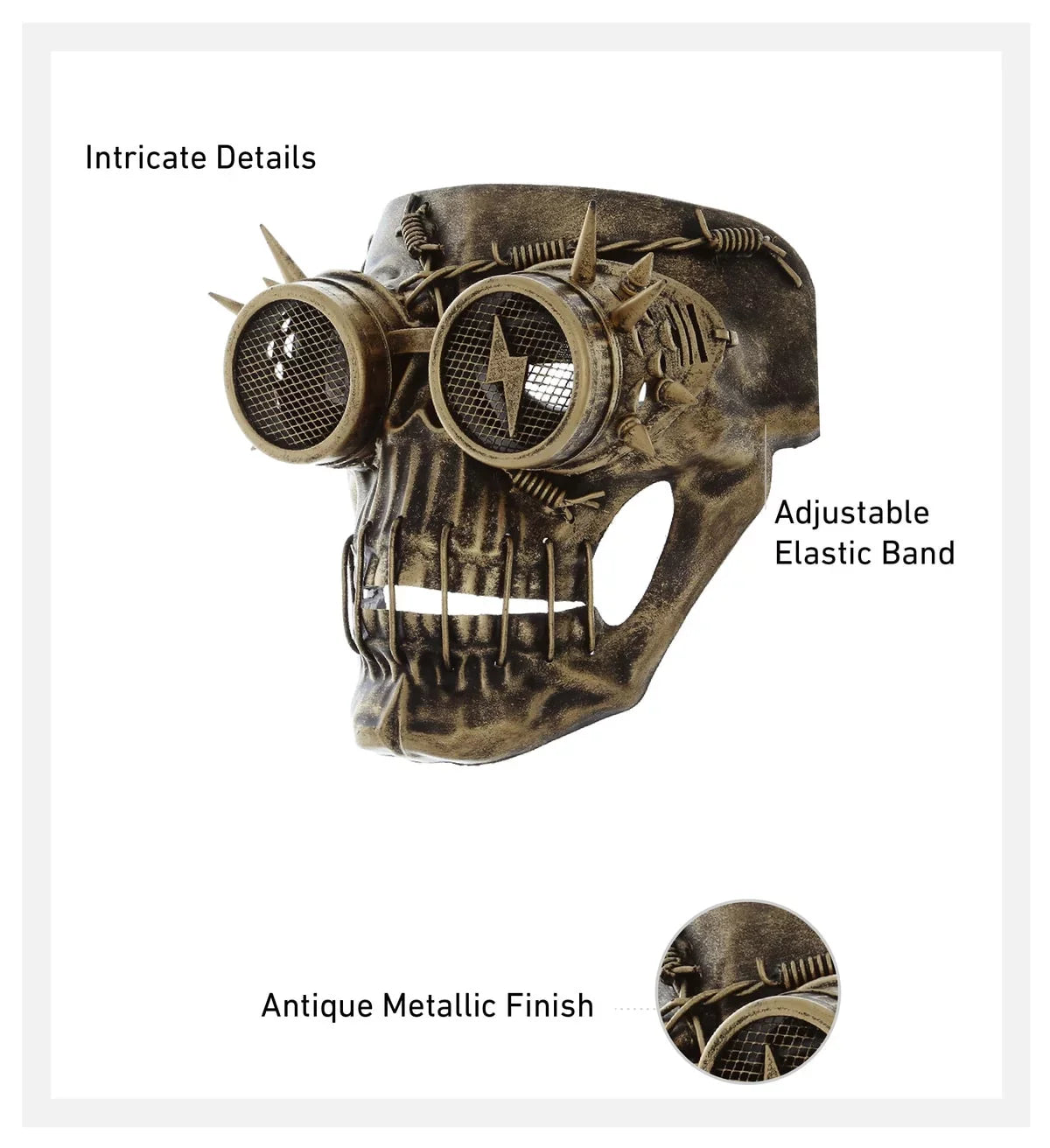 Attitude Studio Steampunk Wired Skeleton Full Face Mask Goggles Costume - Gold