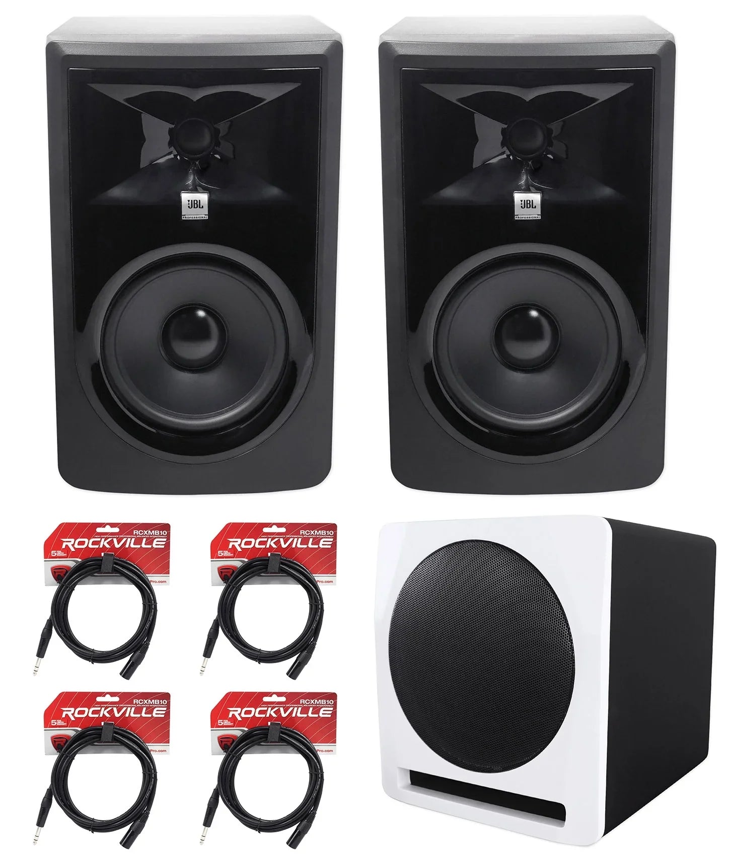 2) JBL 306P MkII 6" 2-Way Powered Studio Monitors Speakers+10" Active Subwoofer