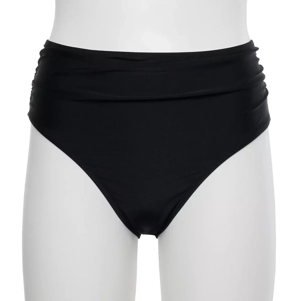 Nicole Miller BLACK Twist Front Bikini Top + Hi Waist Shirred Bottom 2Pc XL