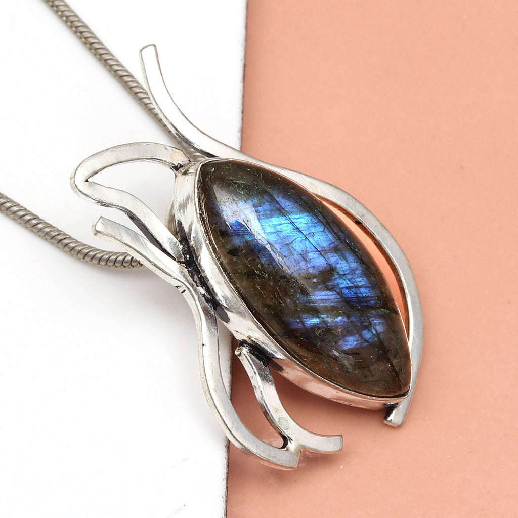 Silver 925 Sterling Garnet Gemstone Necklace Labradorite Jewelry Handmade