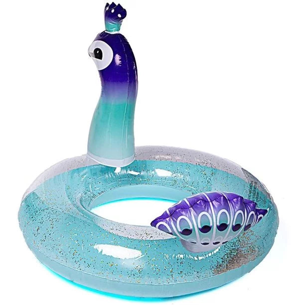 Ionale 48 Inches Inflatable Glitter Swimming Pool Toys Peacock Designed with Fast Valves Summer Fun Beach Party Lounge Raft Decorative Fluid Game for Kids