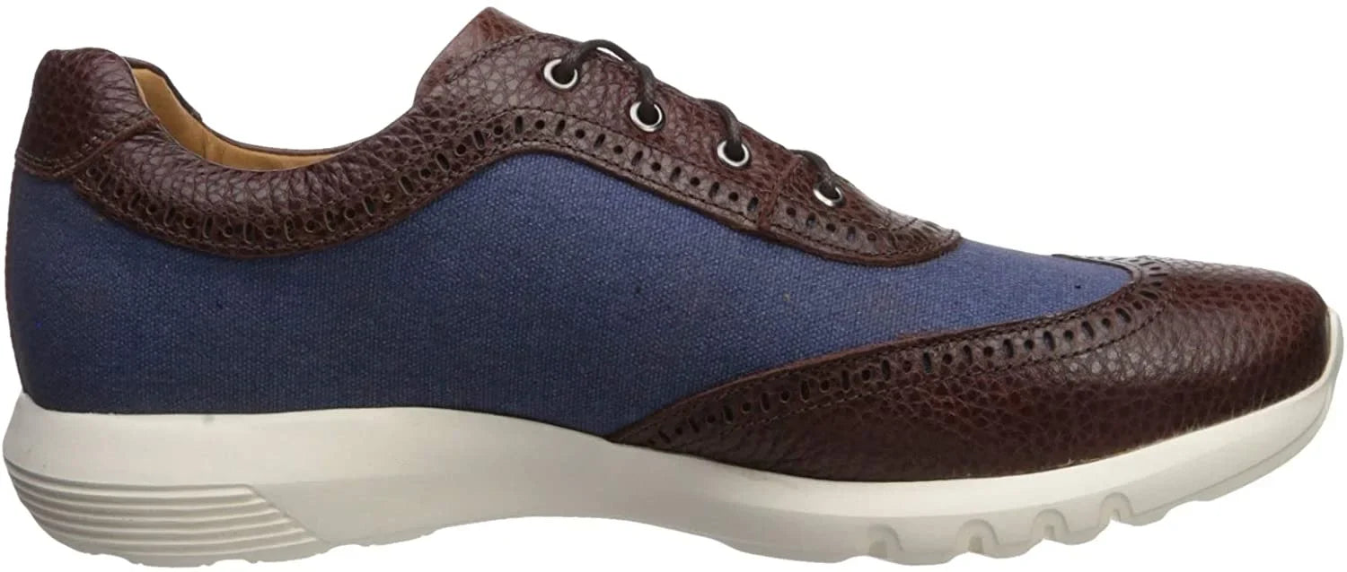 MARC JOSEPH NEW YORK Men's Leather Extra Lightweight Technology Fashion Wingtip Sneaker,Cognac/Pebble Jeans, 13 M