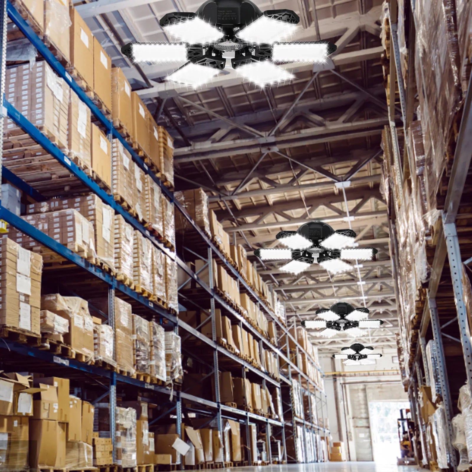 Neoglint 2PCS A C85-265V 160W 152LEDs Garage Light with 6 Adjustable Panels Deformable Folding Foldable Ceiling Lamp E26/E27 Base Socket Holder for Garage Warehouse Workshop Basement Gym Kit