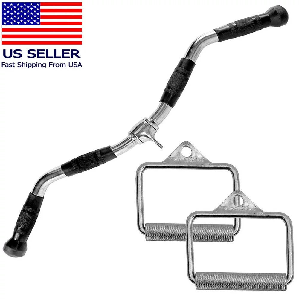 FITNESS MANIAC Home Gym Tricep Cable Attachments: COMBO 30 Inch Bar D Metal Pair Handle