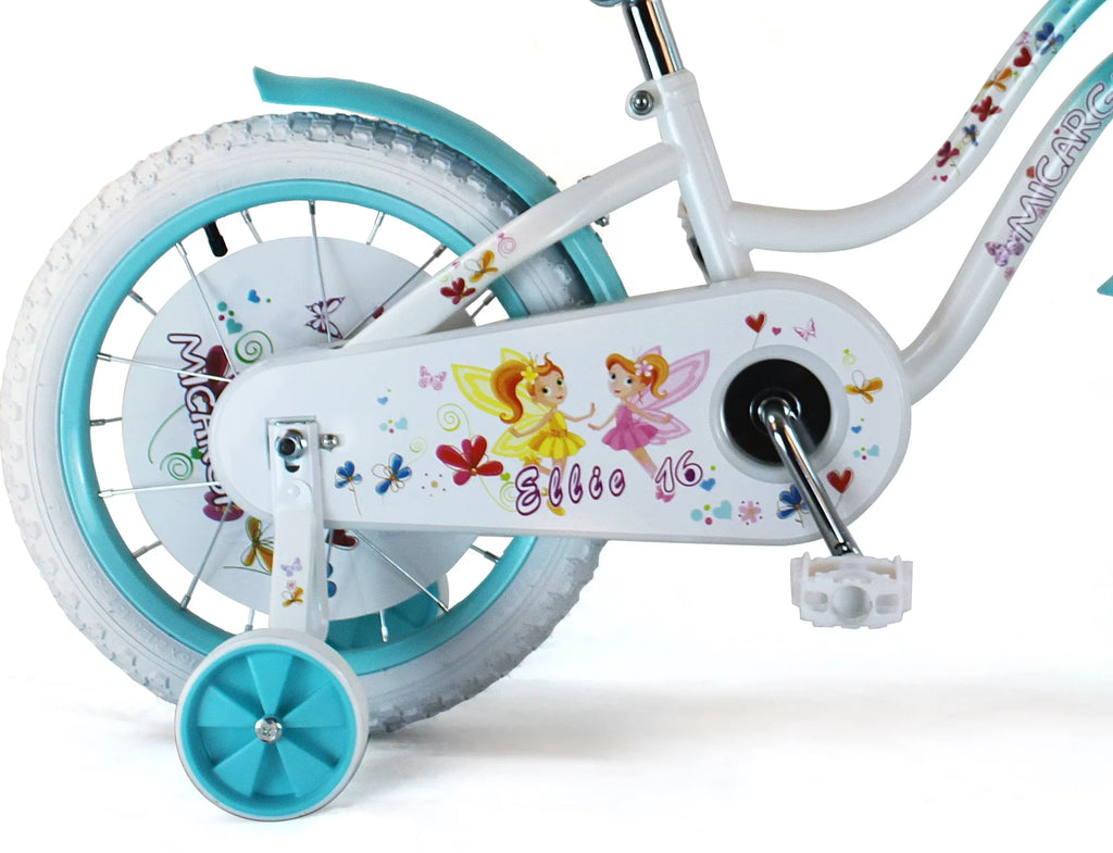 USToyOutlet 16" Cruiser Steel Frame Bicycle Coaster Brake One Piece Crank, White Full cover Chain Guard, Baby Blue Basket, Fenders & Rims, White Tire Kid's Bike - White/Baby Blue