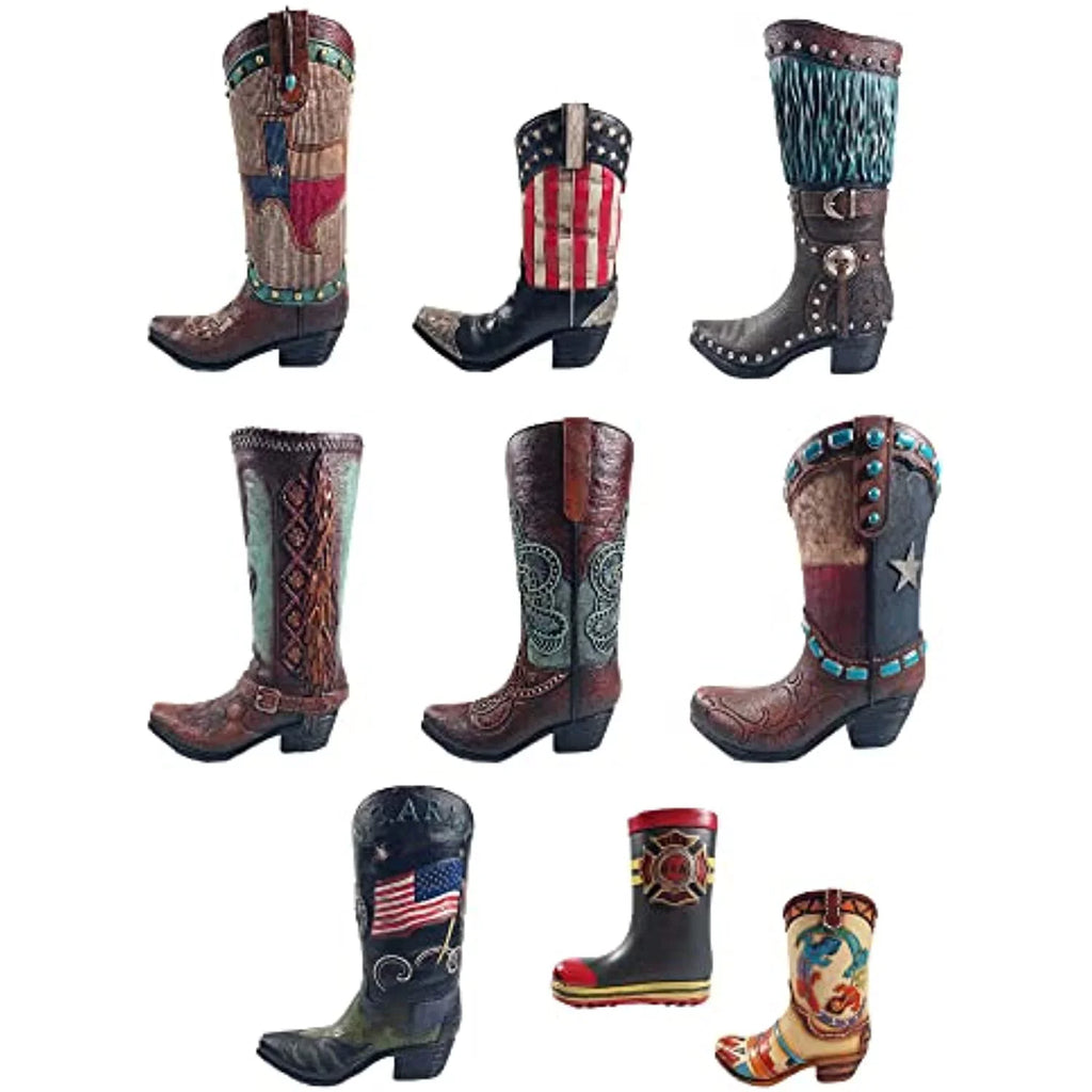 Urbalabs Western Teal Stone Texas Brown Cowboy Boot Vase Large 12 Inch Brown Teal Cowboy Boot Flower Vase Decorative Cowboy Boots Vases Home Office Rustic Decor Country Living Wedding Centerpiece