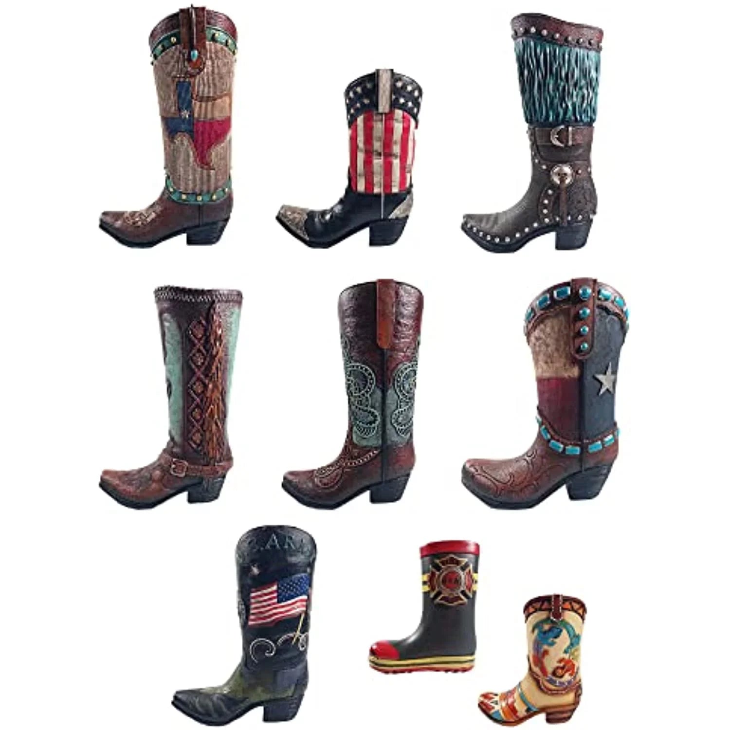 Urbalabs Western Teal Stone Texas Brown Cowboy Boot Vase Large 12 Inch Brown Teal Cowboy Boot Flower Vase Decorative Cowboy Boots Vases Home Office Rustic Decor Country Living Wedding Centerpiece