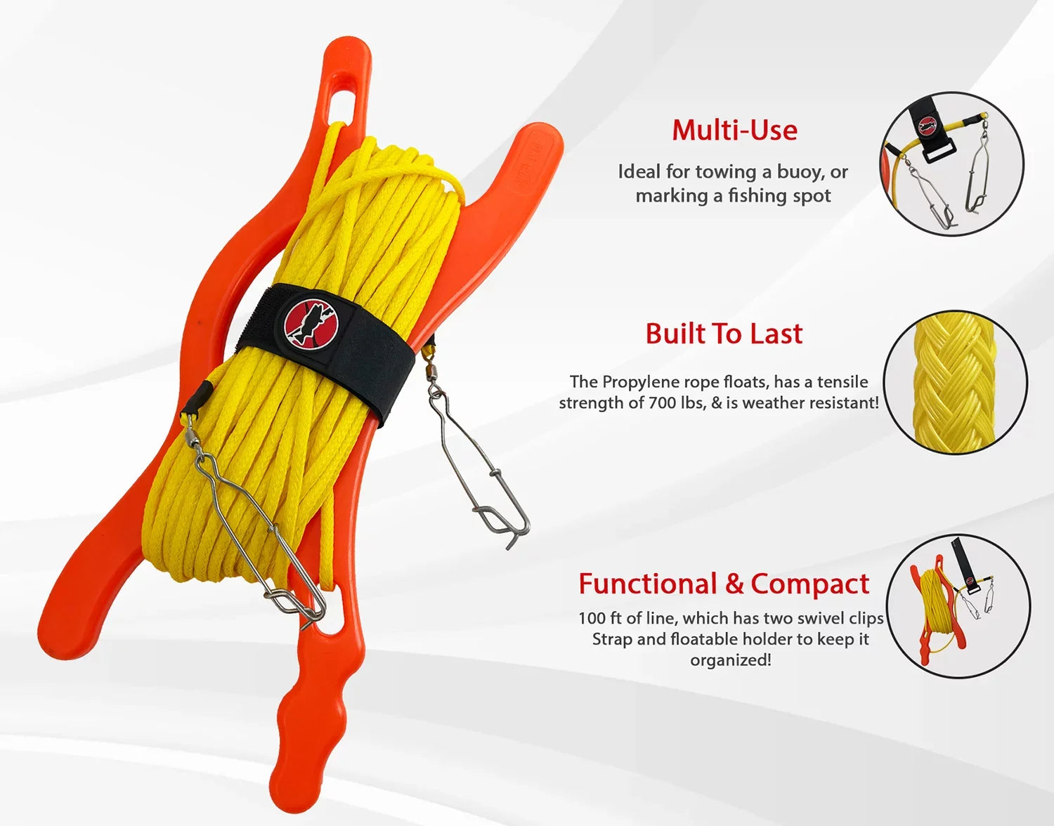 Float Line with Winder for Boating, Towing a Float or Buoy While Spearfishing Snorkeling and Scuba