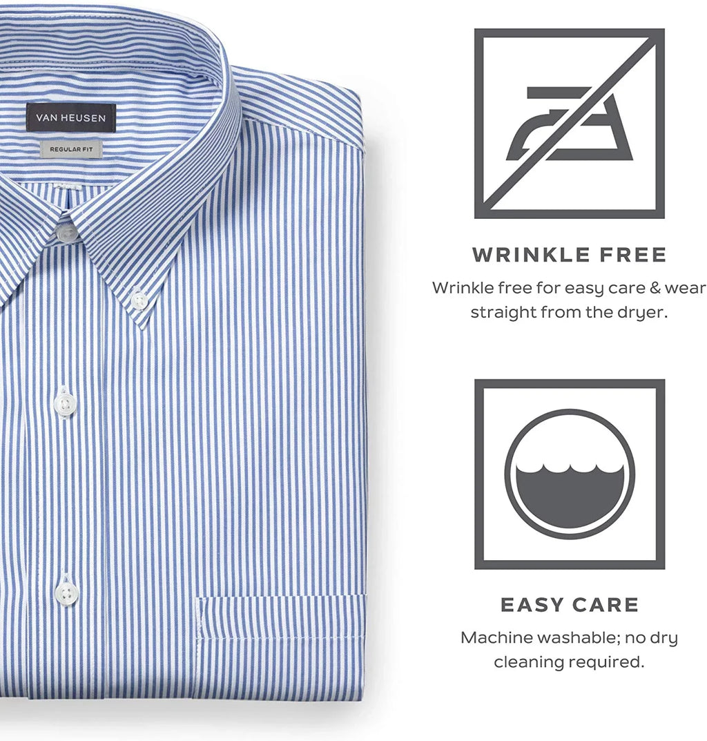 Van Heusen Mens Dress Shirt Regular Fit Pinpoint Stripe 15.5 Neck 34-35 Sleeve Blue