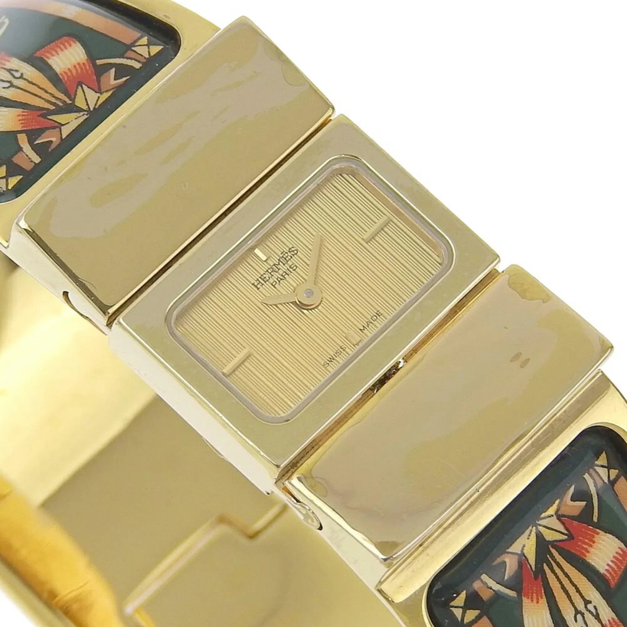 Pre-Owned HERMES Location Watch Cloisonné LO1.201 Gold Plated Swiss Made Green Quartz Analog Display Dial Ladies (Fair)