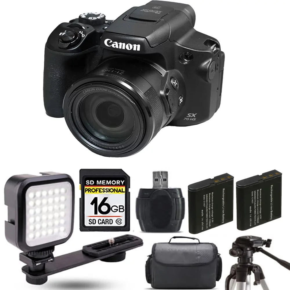 PowerShot SX70 HS Digital Camera + Extra Battery + LED - 16GB Kit