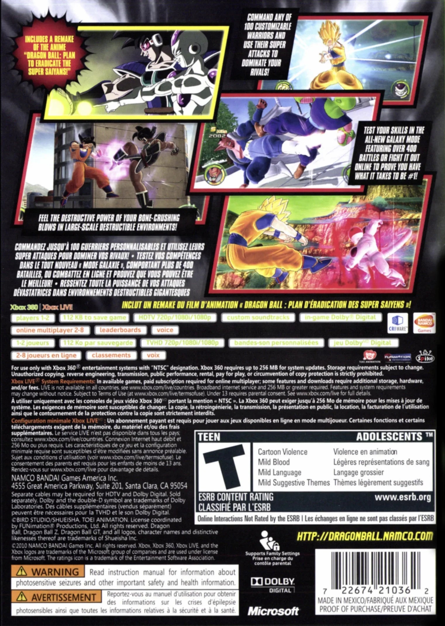 Dragon Ball: Raging Blast 2, Bandai Namco, Xbox 360, 00722674210362
