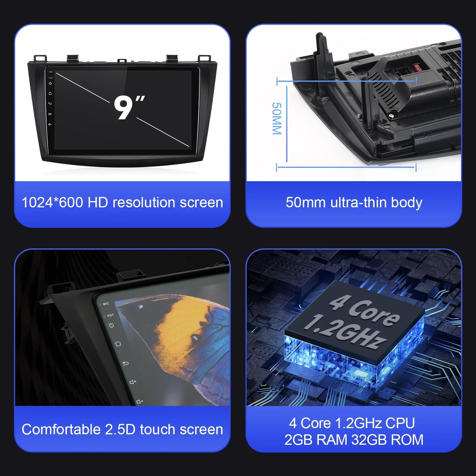Android 10 Double Din Car stereo for Mazda 3 2010 2011 2012 2013 with 9 Inch Display Radio Built-in Wireless Carplay/Android Auto/GPS/Bluetooth/FM/AUX-in/Steering Wheel Control Backup Camera 2+32G