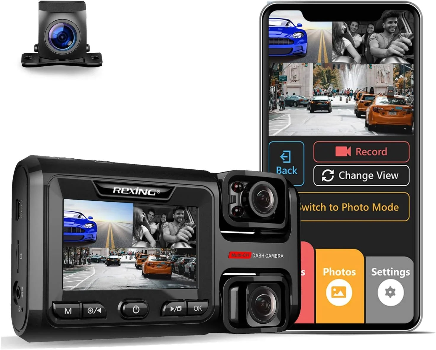 Open Box Rexing W303 3-Channel Front, Cabin, Rear Back up Dash Camera