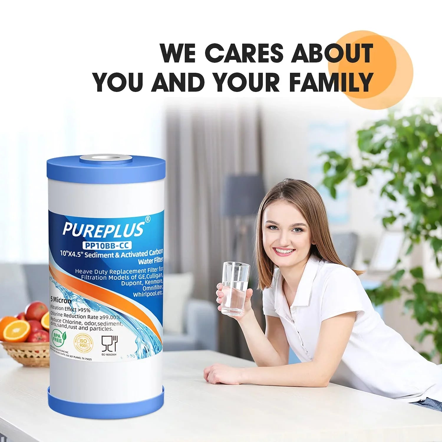 PUREPLUS 5 Micron 10 x 4.5 Whole House Sediment and Carbon Liquid Filter Cartridge Compatible with GE FXHTC GXWH40L GXWH35F GNWH38S Culligan RFC-BBSA WRC25HD PP10BB-CC Pentek RFC-BB 3Pack