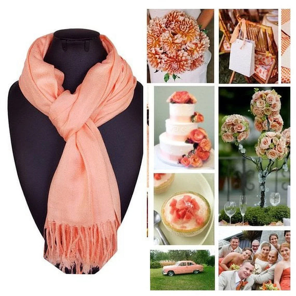 Set of 10 Peach Pashmina Scarf Shawl, Bridesmaid Shawl, Bridal Wrap, Wedding Shawl