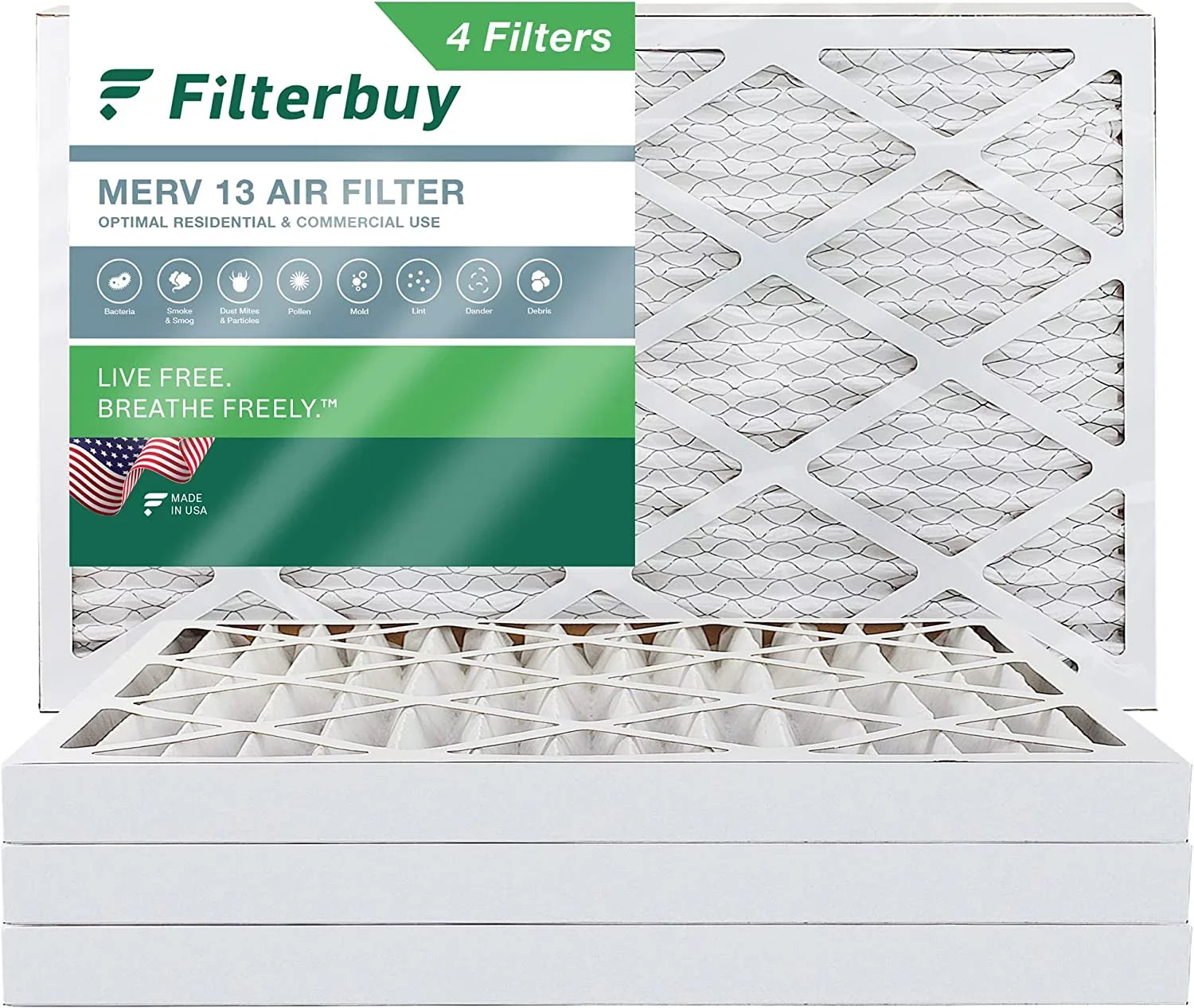 Filterbuy 12x36x2 MERV 13 Pleated HVAC AC Furnace Air Filters (4-Pack)