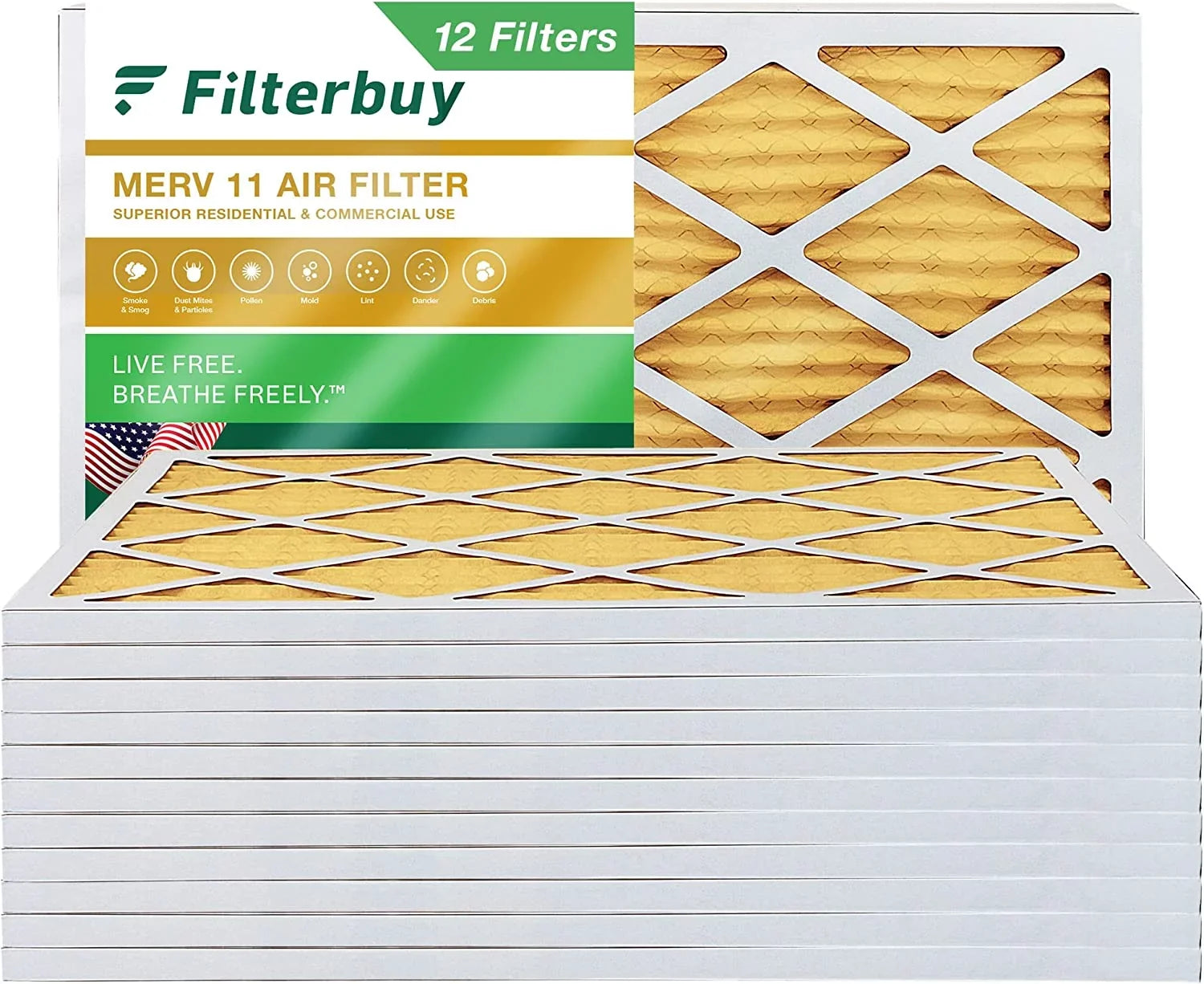 Filterbuy 20x36x1 MERV 11 Pleated HVAC AC Furnace Air Filters (12-Pack)