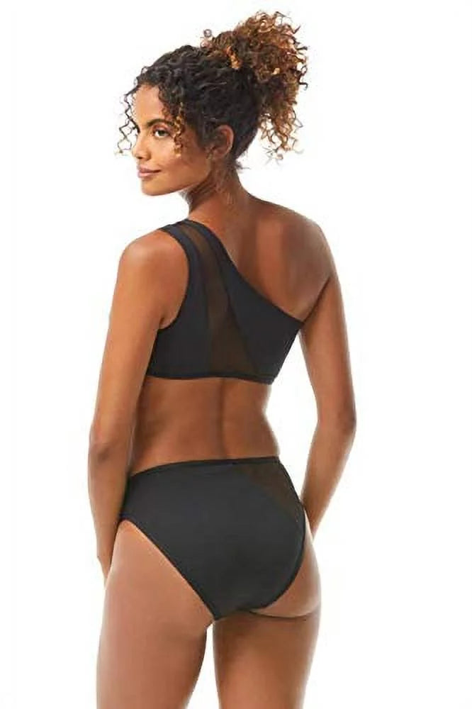 VINCE CAMUTO Women's Black Stretch Lined Bikini Mesh One Shoulder Swimsuit Top XS