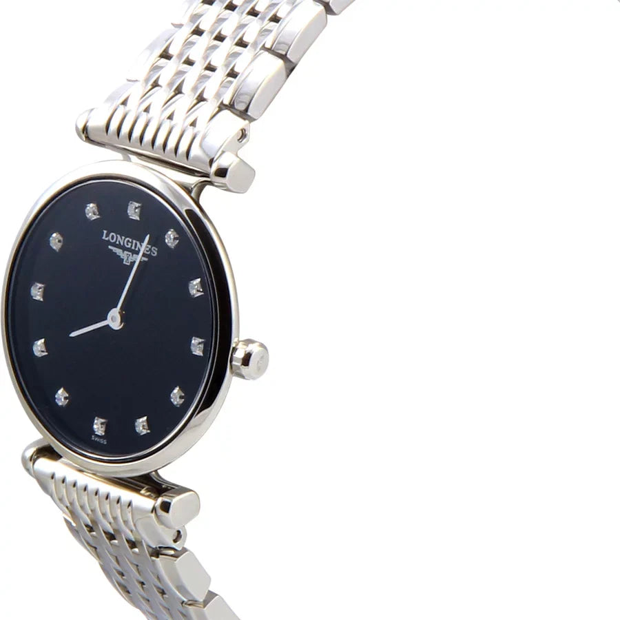 Longines Women's 24mm Steel Bracelet & Case S. Sapphire Quartz Black Dial Analog Watch L42094586
