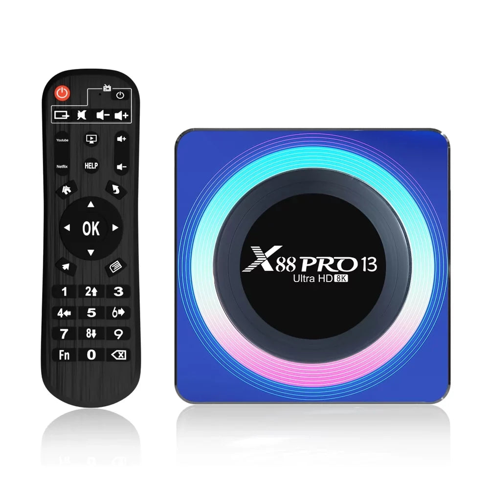 Android 13.0 TV Box,X88 PRO 13 Acrylic 4GB RAM 64GB ROM RK3528 Quad-Core WiFi6 Dual Band 2.4G/5.8G Ethernet 1000M BT5.0 8K HDR10+ Ultra HD USB3.0