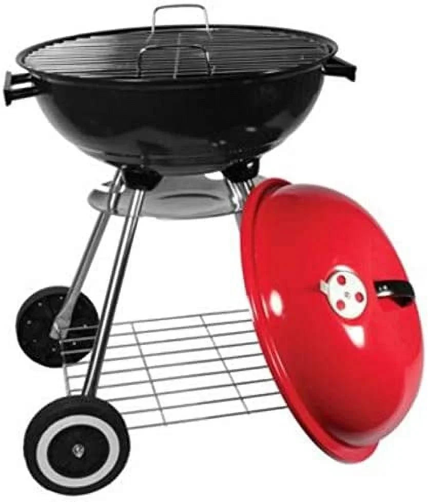 alp Classic Large 18x31 Charcoal Barbecue Grill Portable BBQ Heavy Steel W/Wheels Legs Ash Catcher Red/Black Color