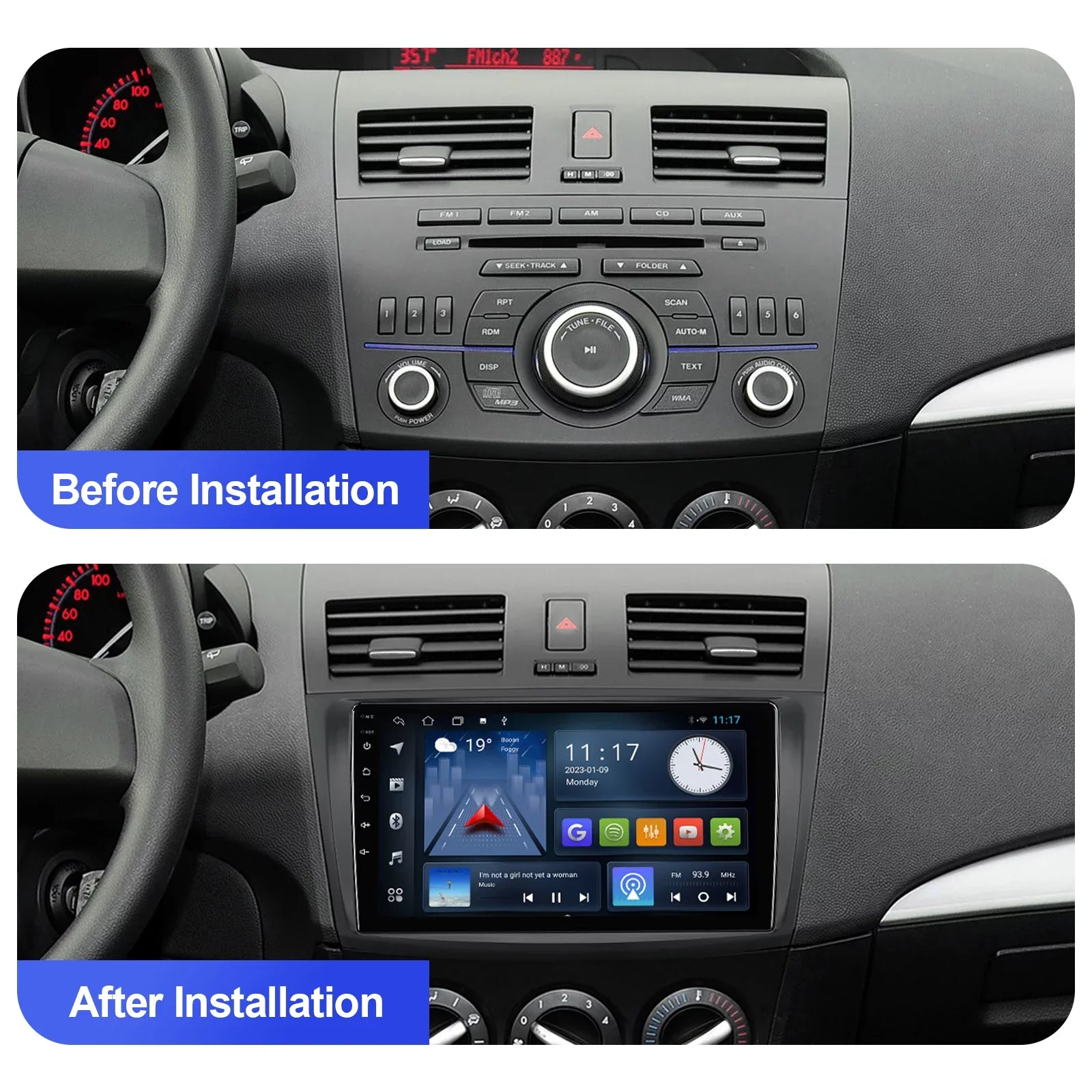 Android 10 Double Din Car stereo for Mazda 3 2010 2011 2012 2013 with 9 Inch Display Radio Built-in Wireless Carplay/Android Auto/GPS/Bluetooth/FM/AUX-in/Steering Wheel Control Backup Camera 2+32G