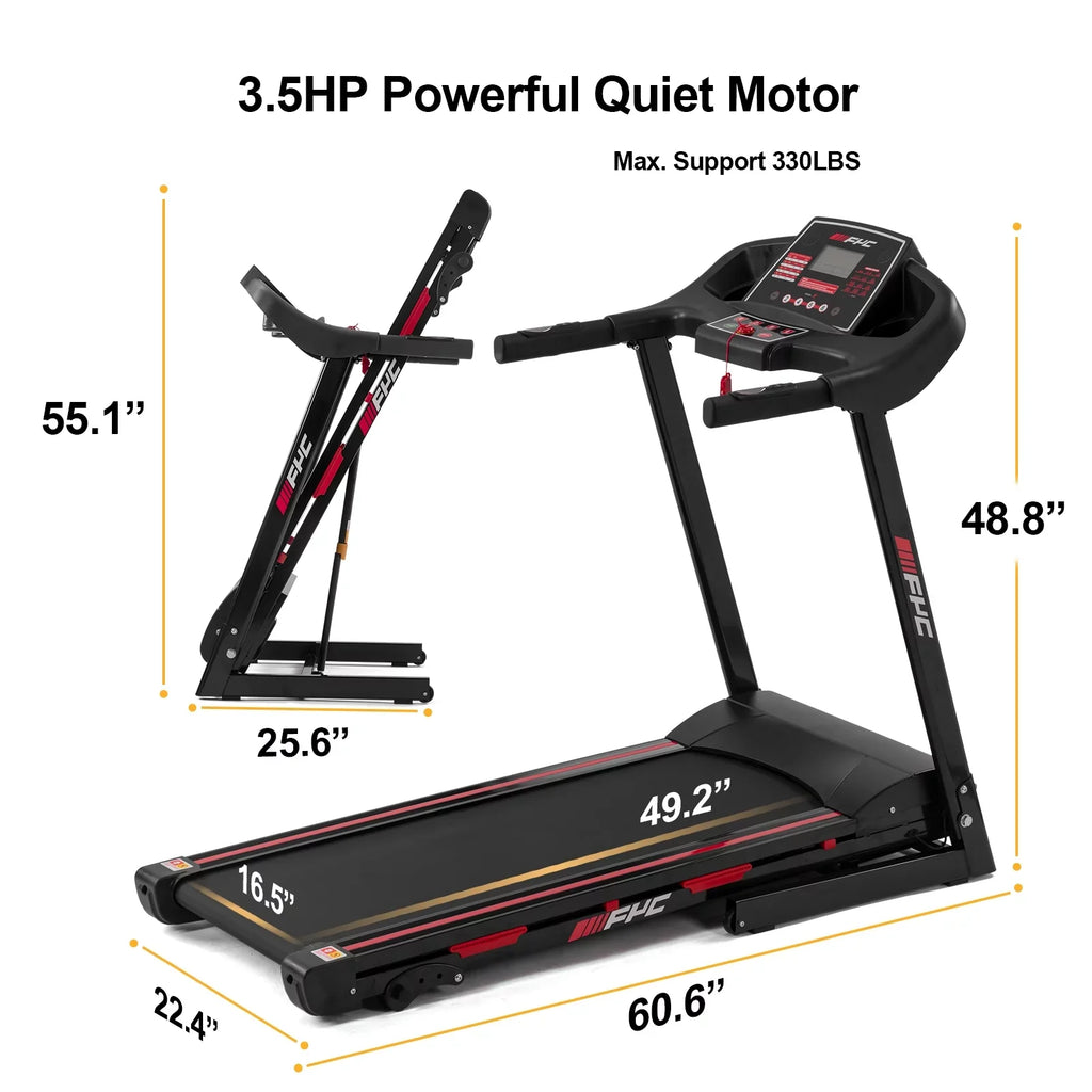 Dcenta FYC Folding Treadmill for Home - 330 LBS Weight Capacity Running Machine with Incline/, 3.5HP 16KM/H Max Speed Foldable Electric Treadmill Easily Assembly, Home Gym Workout Exercise