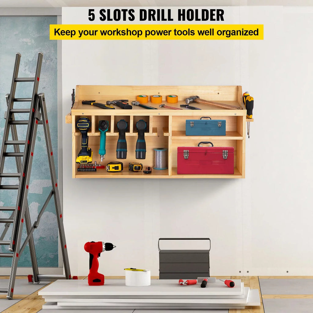 BENTISM Power Tool Organizer Drill Wall Tool Holder 5 Slots 4-shelf Wall Mounted