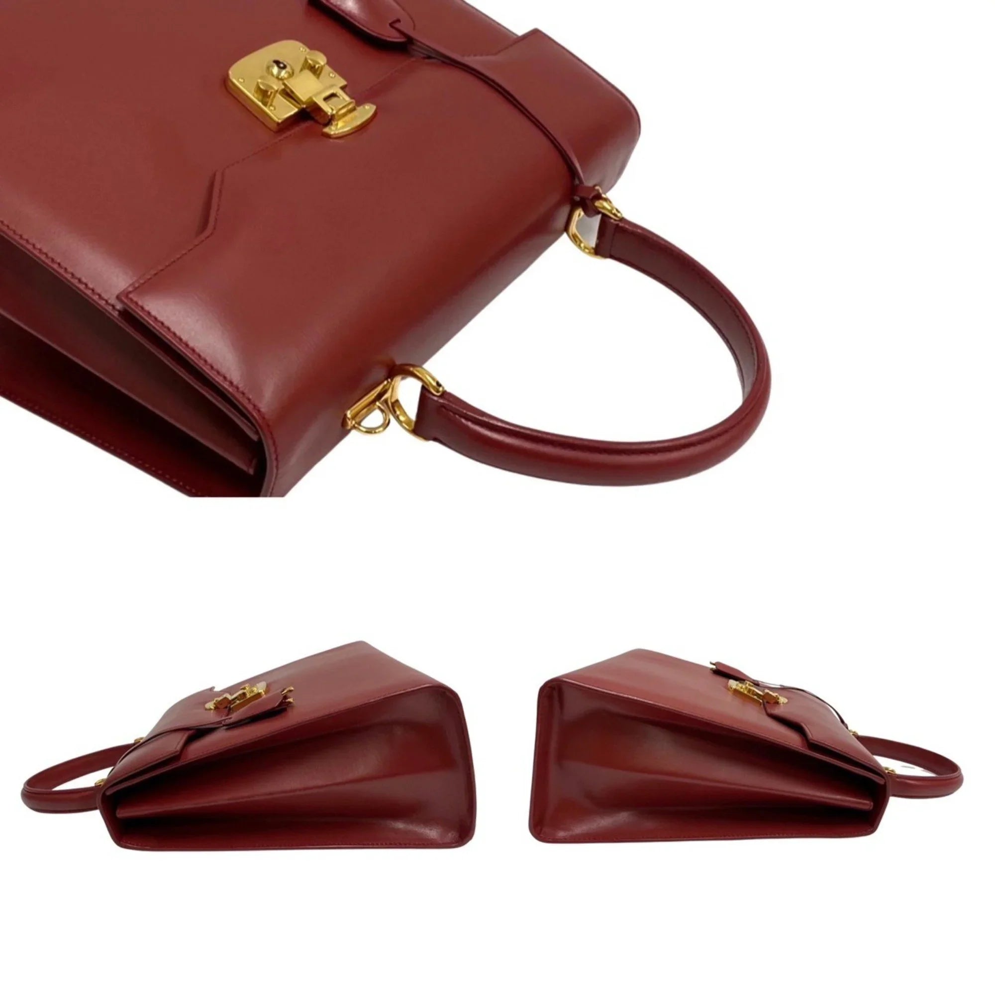 Pre-Owned GUCCI Gucci Old Vintage Ladylock Calf Leather Genuine Handbag Mini Tote Bag Red (Good)