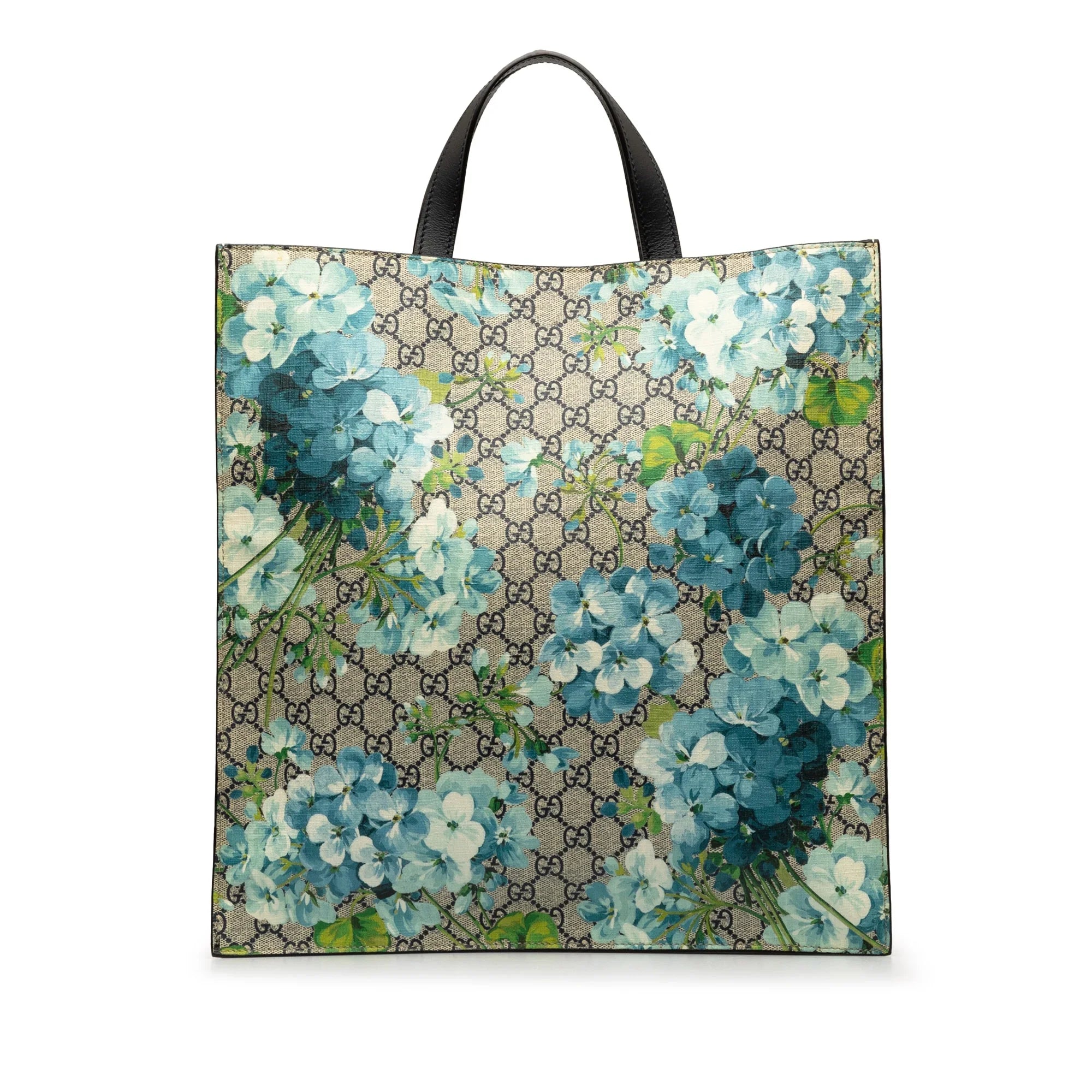Pre-Owned Authenticated Gucci GG Supreme Blooms Convertible Soft Tote Coated Canvas Fabric Blue Satchel Unisex (Good)