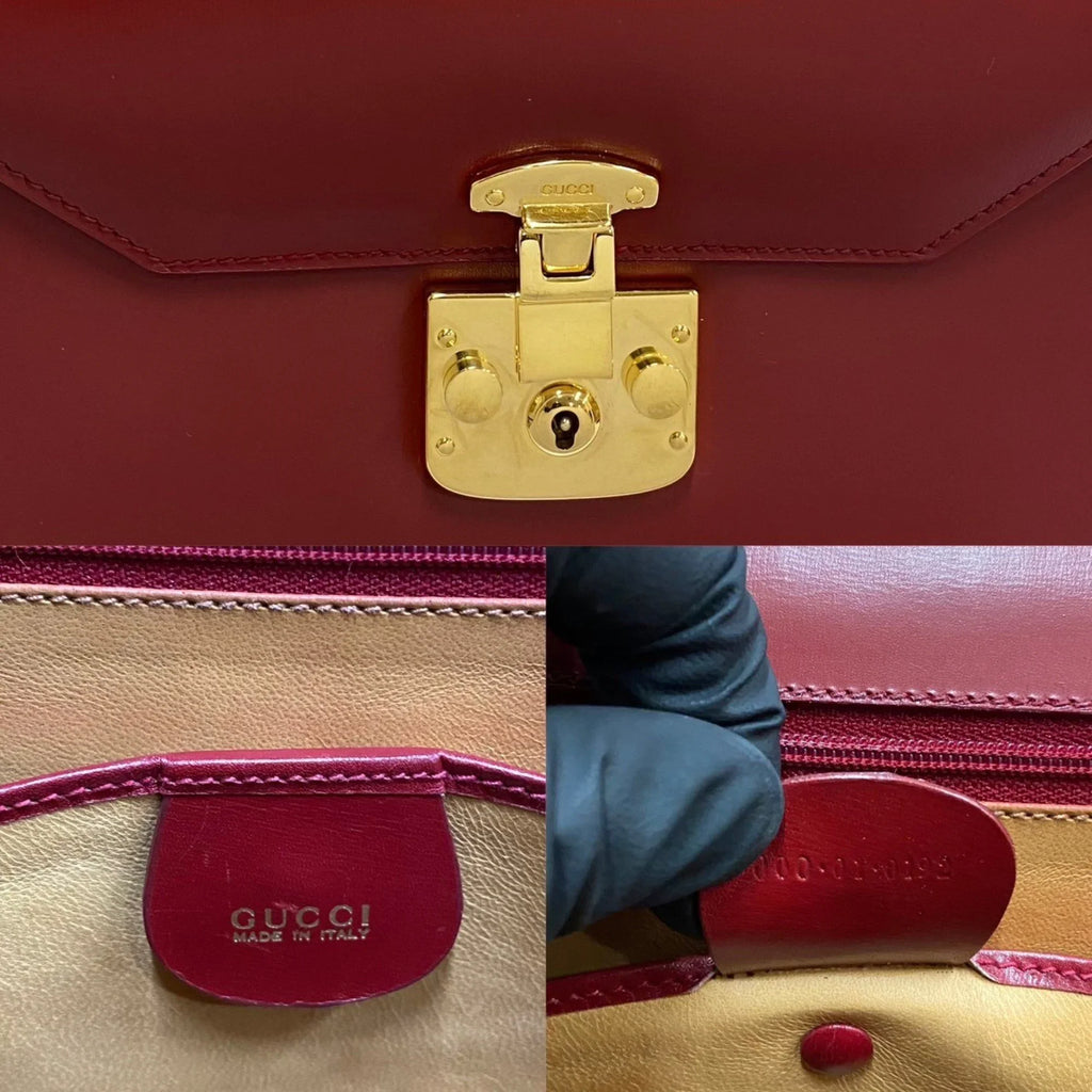 Pre-Owned GUCCI Gucci Old Vintage Ladylock Calf Leather Genuine Handbag Mini Tote Bag Red (Good)