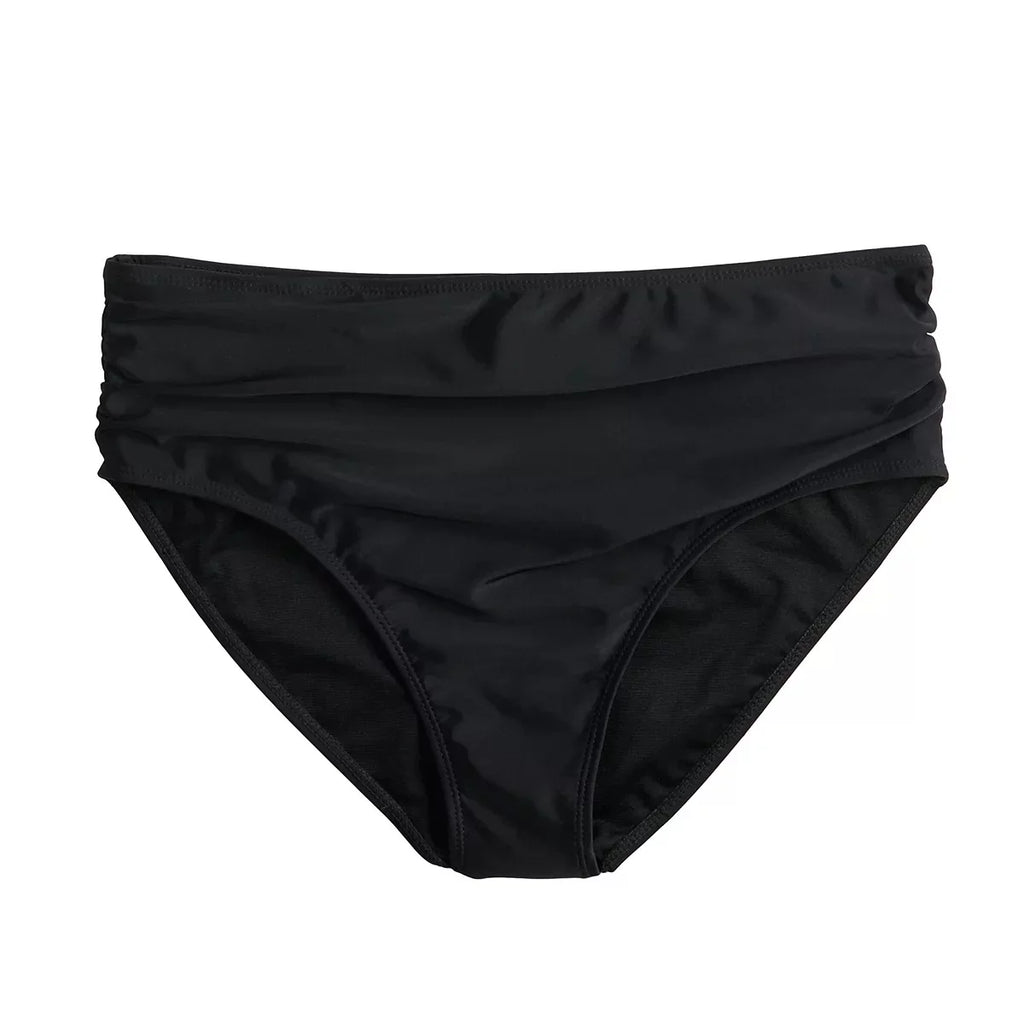 Nicole Miller BLACK Twist Front Bikini Top + Hi Waist Shirred Bottom 2Pc XL