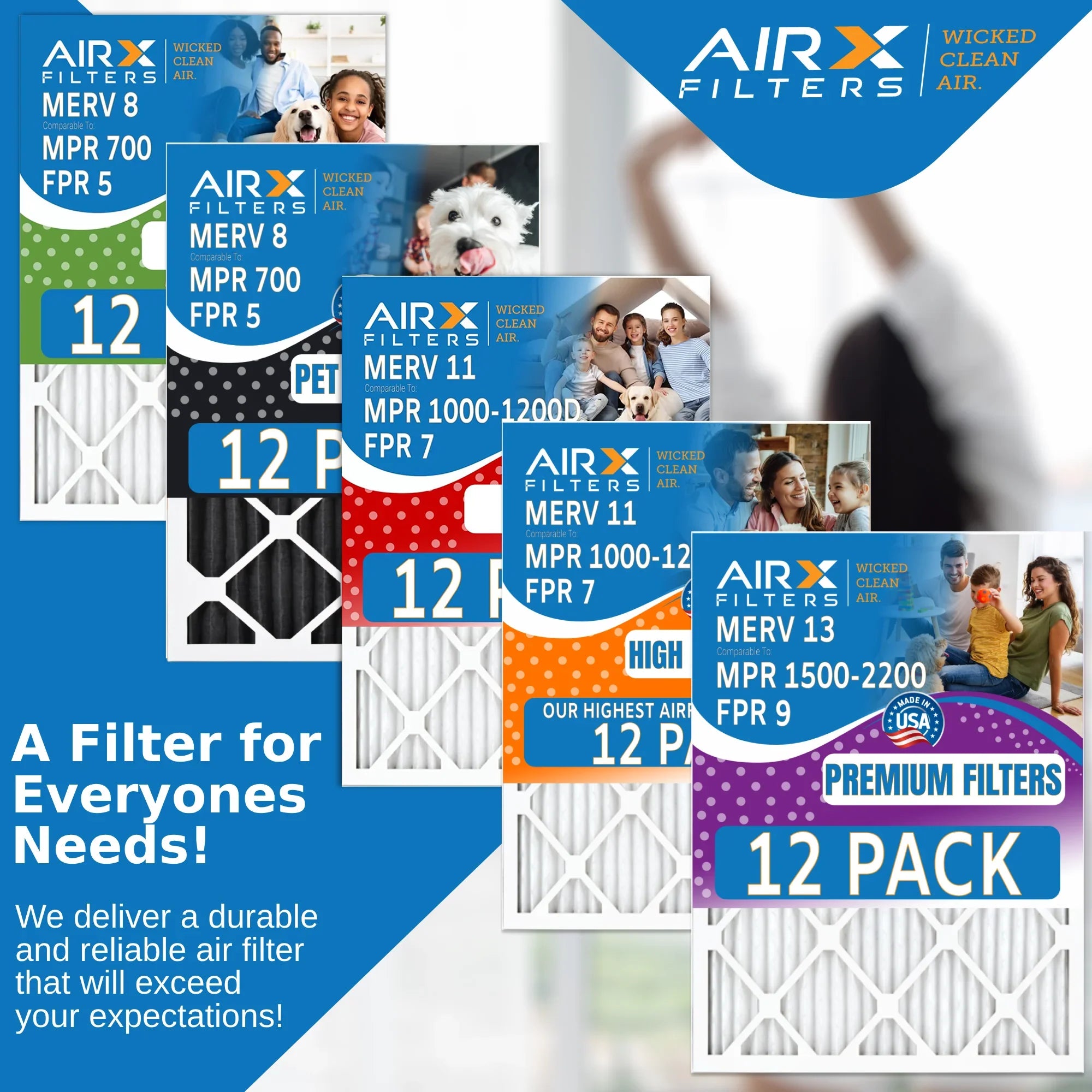 12x24x1 Air Filter MERV 8 Rating, 12 Pack of Furnace Filters Comparable to MPR 700, FPR 5, Pet Odor Retention Filters - Made in USA by AIRX FILTERS WICKED CLEAN AIR.