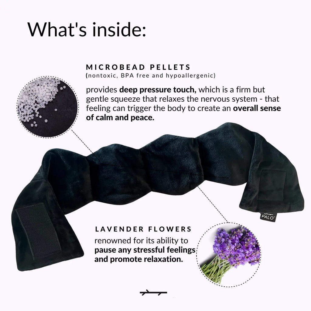 Heavy Weighted Eye Face Mask Deep Pressure Stimulation to Help with Pain Relief, Puffy Eyes, Migraine and Prepare for Sleep Blocks Light BPA Bead Filled and Lavender Black