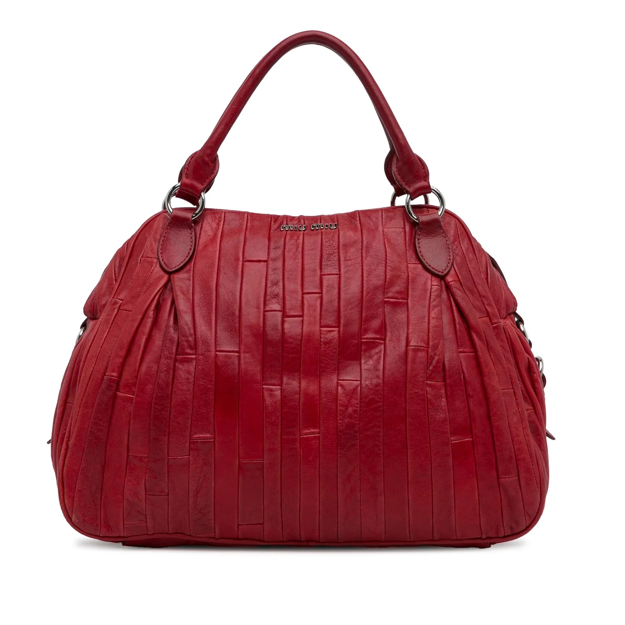 Pre-Owned Authenticated Miu Miu Quilted Tote Bag Calf Leather Red Unisex (Good)