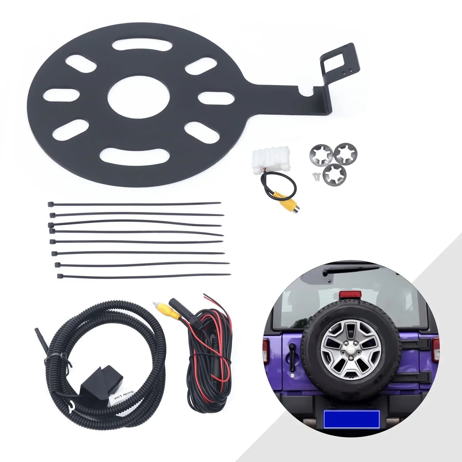 Rear View Backup Camera Kit for Jeep Wrangler JK 2007-2018 w/ Spare Tire Bracket