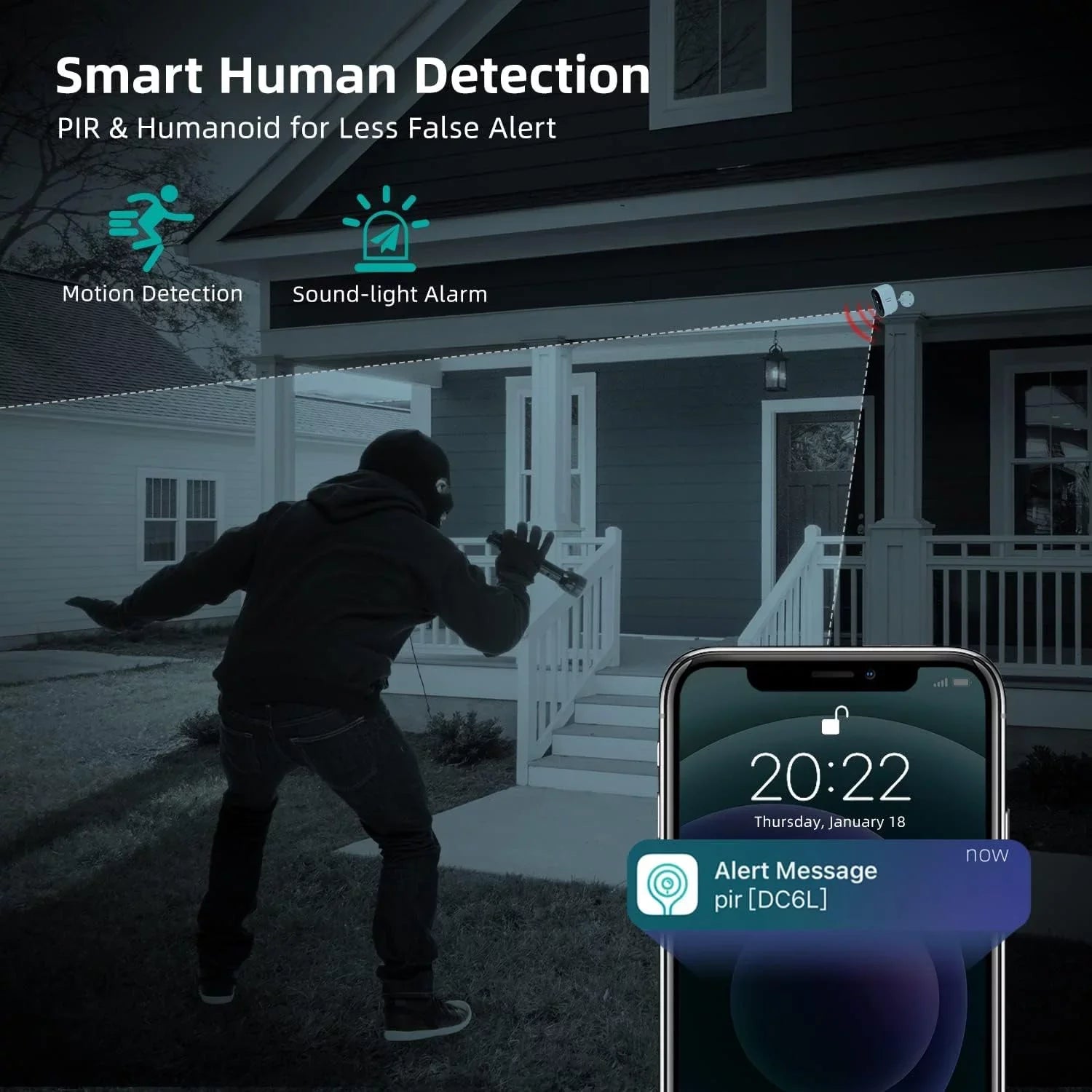 DEKCO 2K Wireless Security Camera Outdoor /Indoor with Spotlight & Siren,Rechargeable Battery Powered WiFi Home Surveillance Camera with Color Night Vision 2-Way Audio Motion Detection